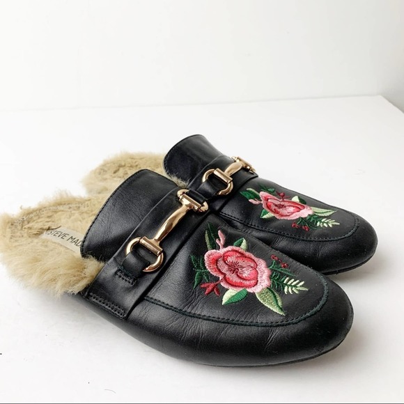 Steve Madden Black Floral Smoking Flat Mule SZ 6.5 Jill - Picture 5 of 7